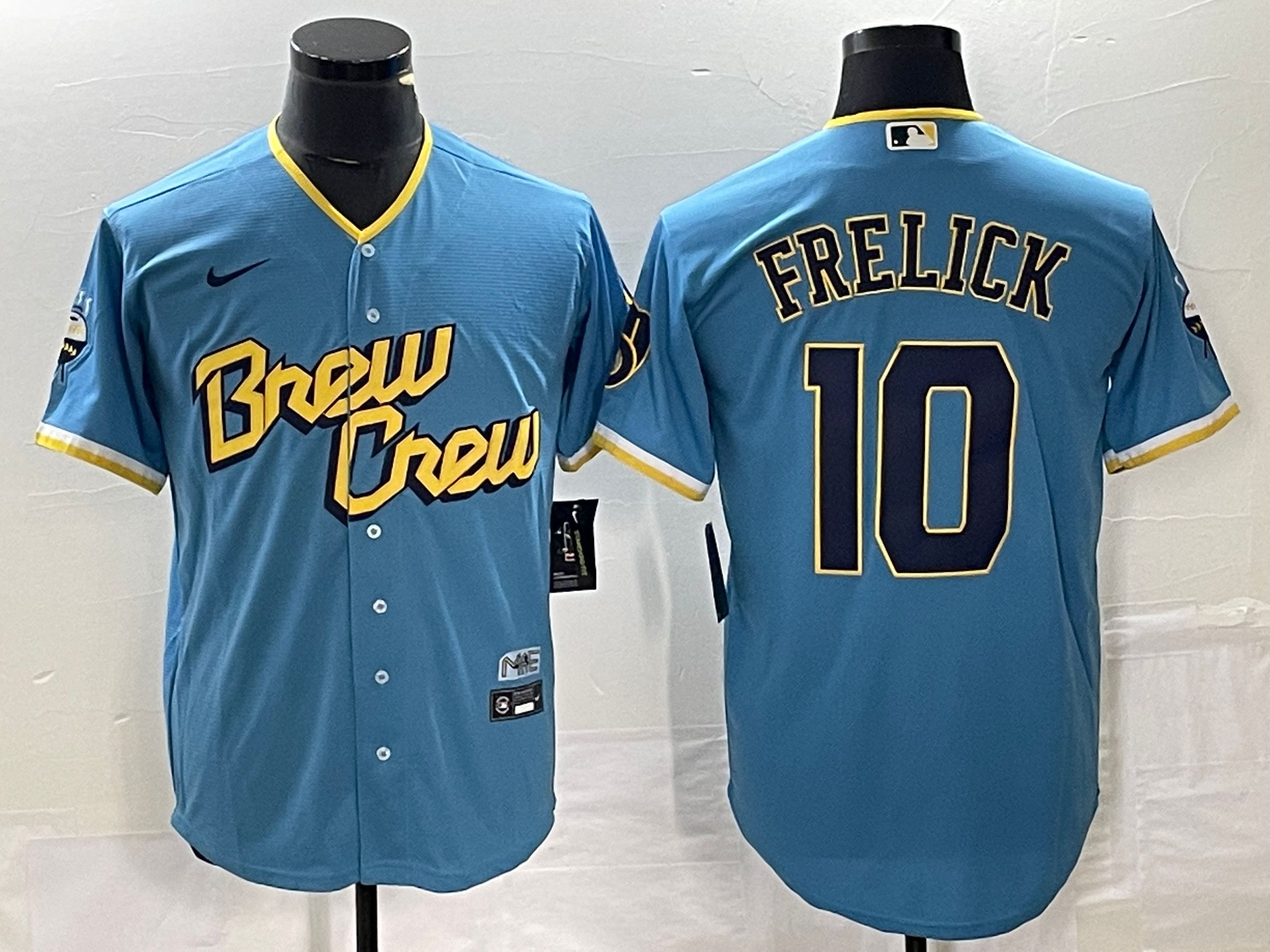 Men Milwaukee Brewers #10 Frelick Nike Blue City Connect Replica Team MLB Jersey->cleveland browns->NFL Jersey